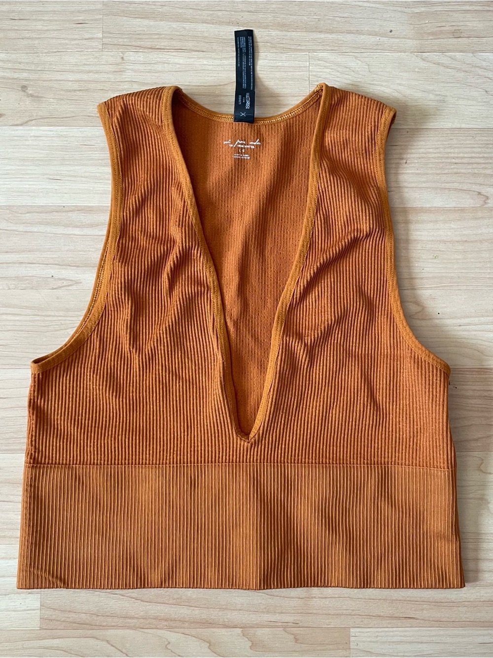 Out From Under Urban Outfitters Rust Ribbed Plunged Crop Top